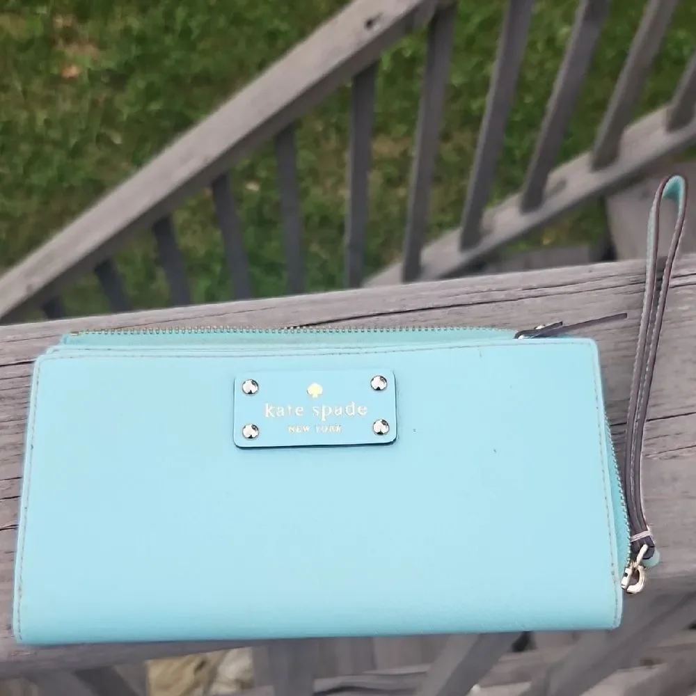 Kate Spade Blue Leather Zip Around Wallet Wristlet